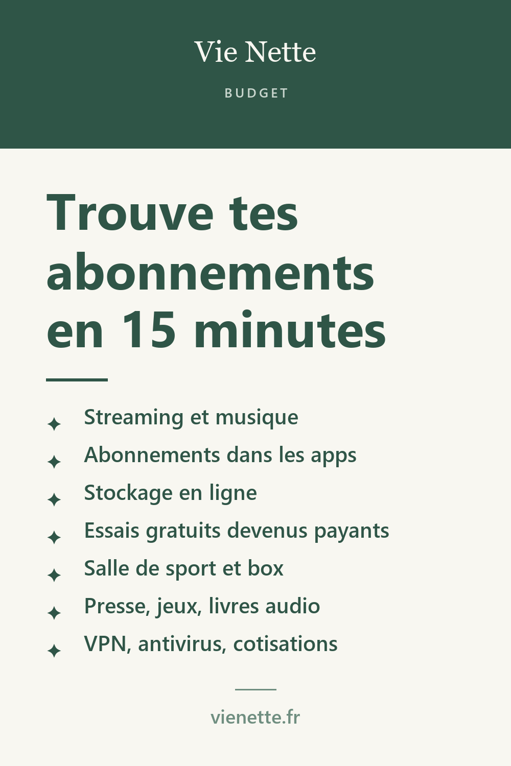 Trouve tes abonnements en 15 minutes